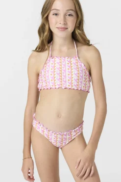 Girl's Balearic Waves Ruffle Edge High Neck Top Set - Multi Clr | O'Neill