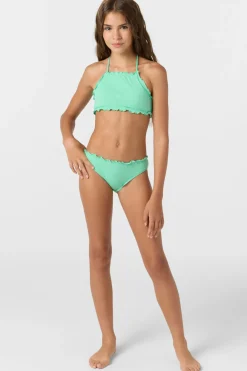 Girl's Dawnbreak Rib Hi-Neck Ruffle Edge Set High Neck Top Set - Jade Cream | O'Neill