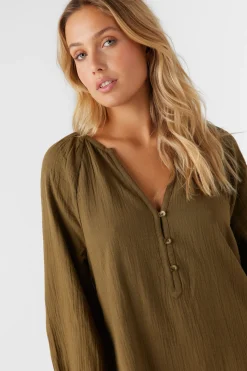 Krysten Crinkle Double Gauze Tunic Swim Cover-Up - Military Olive | O'Neill