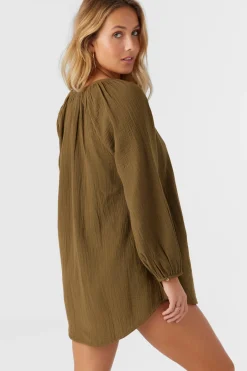 Krysten Crinkle Double Gauze Tunic Swim Cover-Up - Military Olive | O'Neill