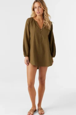 Krysten Crinkle Double Gauze Tunic Swim Cover-Up - Military Olive | O'Neill
