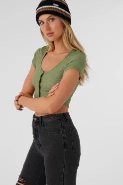 Marlena Textured Top Crop Top - Oil Green | O'Neill