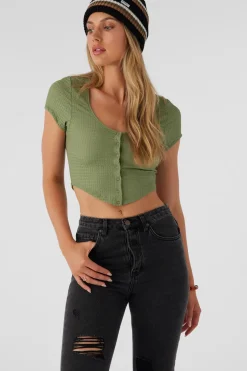 Marlena Textured Top Crop Top - Oil Green | O'Neill