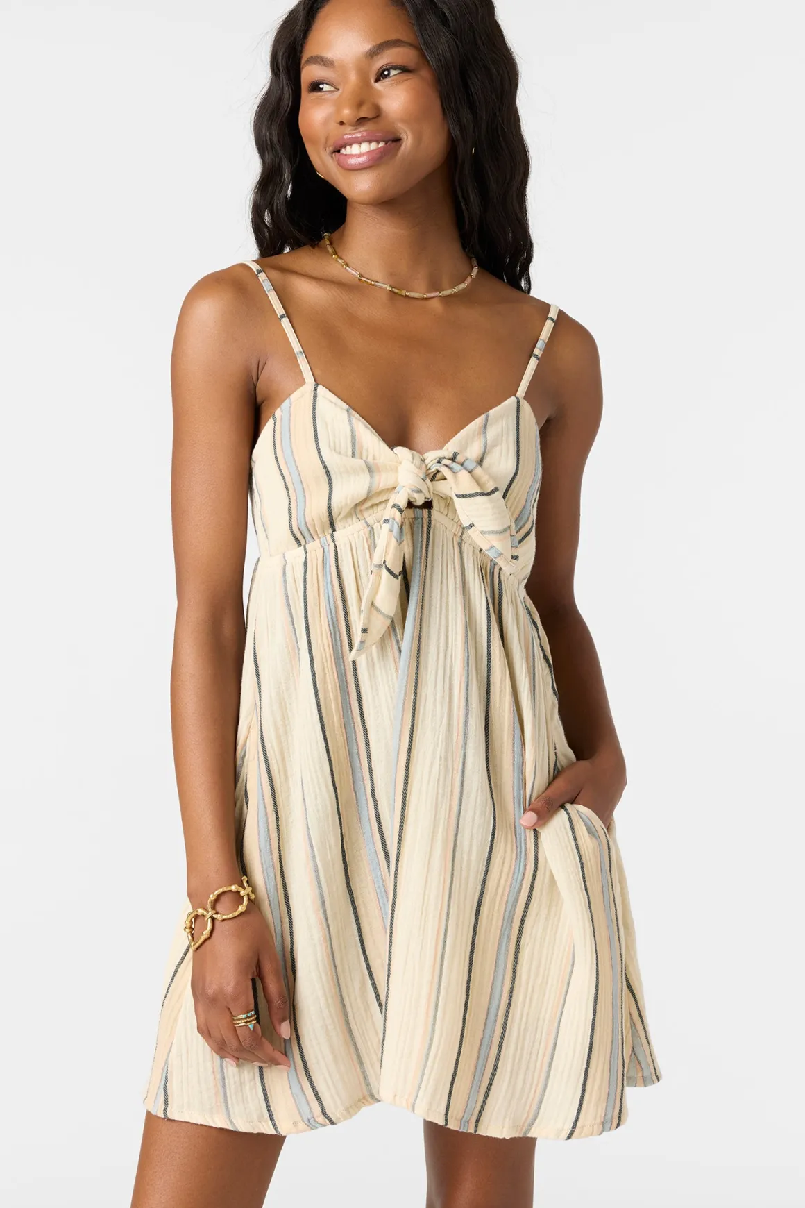 Natalya Stripe Short Dress - Tapioca | O'Neill