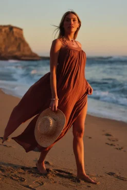 Saltwater Solids Sai Maxi Cover-Up Dress - Carob Brown | O'Neill