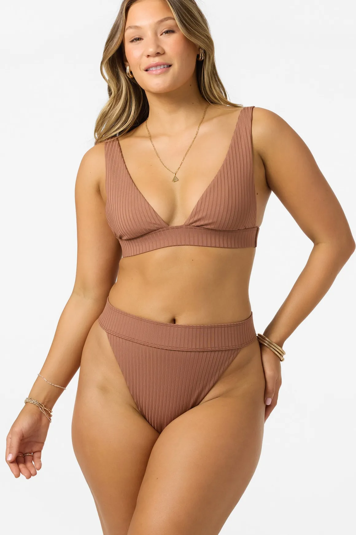 Shorebreak Rib Santa Barbara High Rise Cheeky Bottoms - Carob Brown | O'Neill